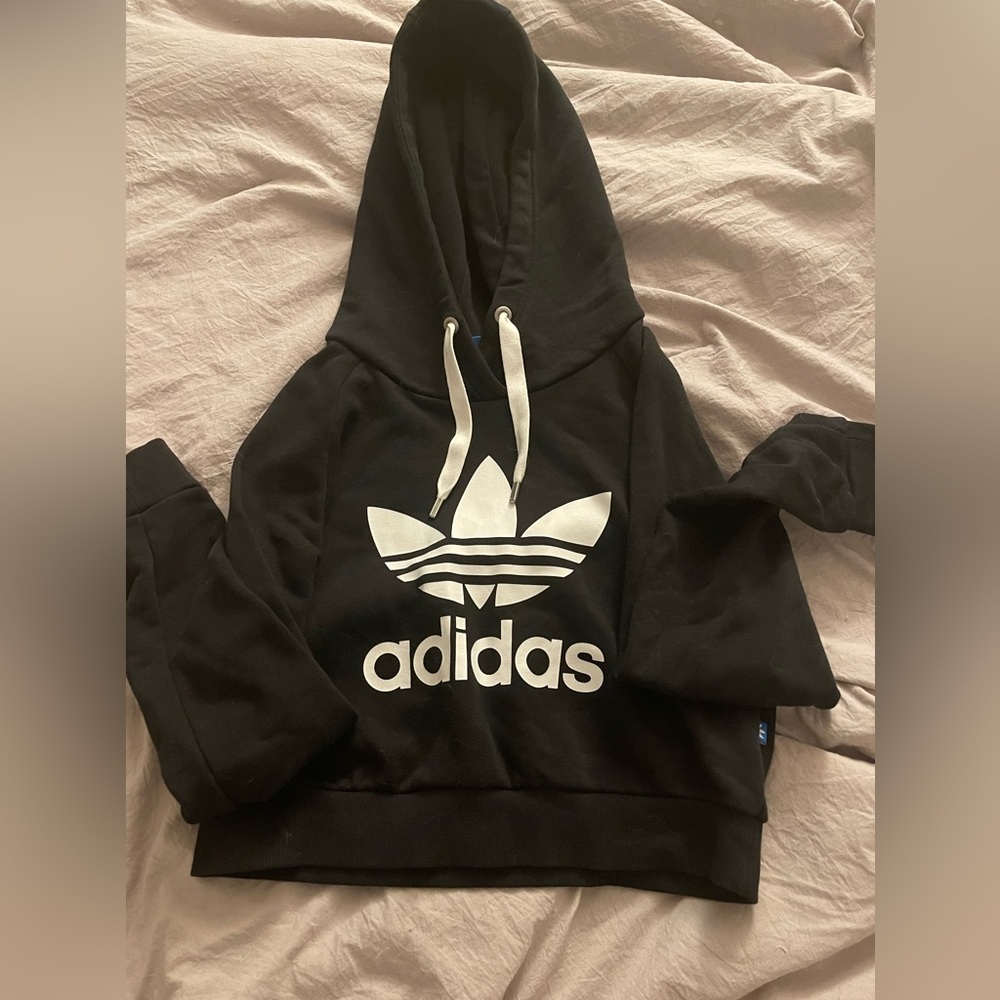 Black Adidas crop sweater with hoodie